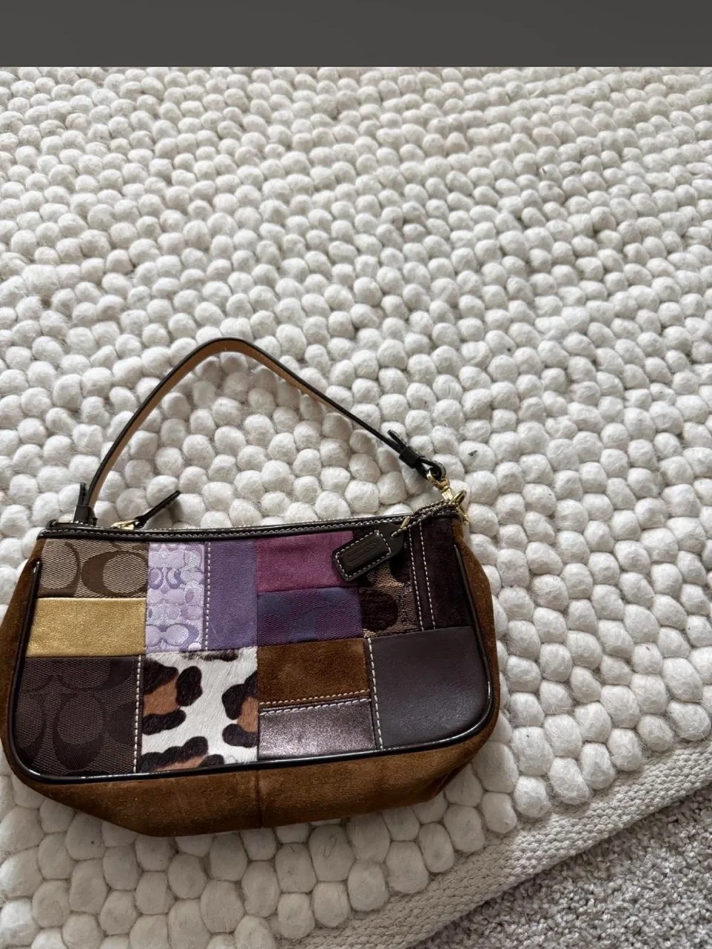 Vintage Coach Patchwork Bag in Brown, Purple & Gold Accents